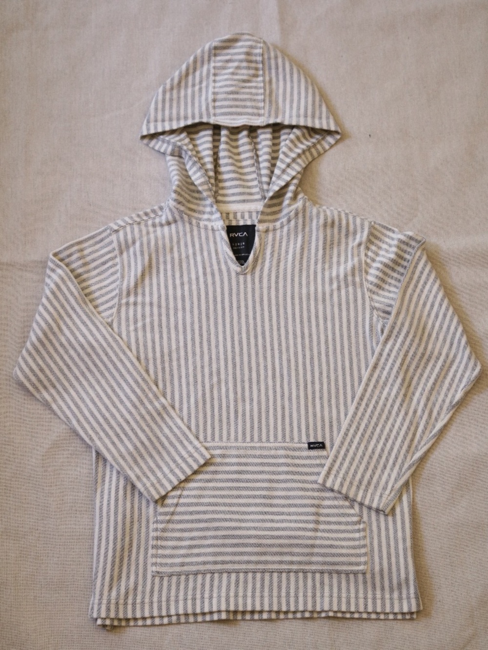 RVCA Boys Size L Striped Hooded Pullover Long Sleeve Kangaroo Pocket Cotton Surf